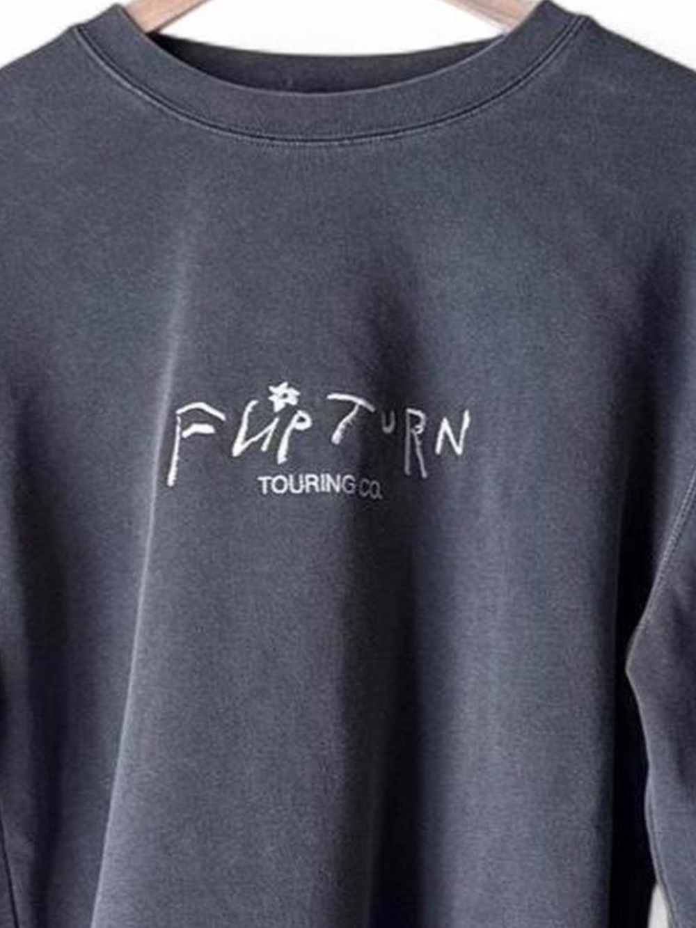 FLIPTURN Band Touring Co. Blue Grey Crew Sweatshirt with White Embroidery Logo